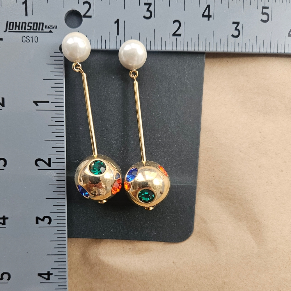 J Crew Pearl Crystal Dangle Earrings New! - Picture 2 of 2